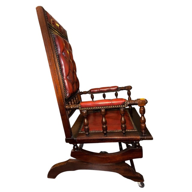 Mid-Century Modern English Leather Platform Rocking Chair For Sale - Image 3 of 4