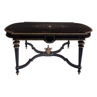 Mid 19th Century French Napoleon III Ebonized "Boulle" Bronze Inlay Desk With Drawer For Sale