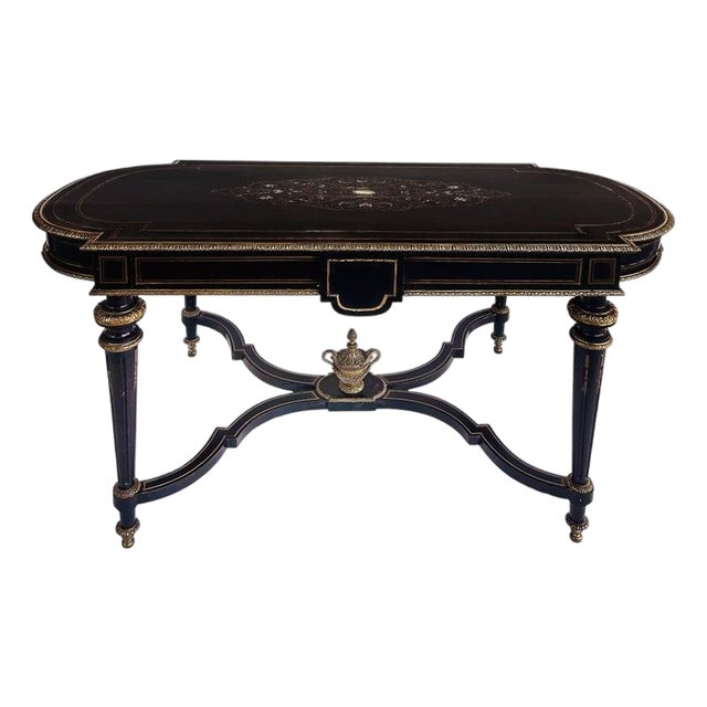 Mid 19th Century French Napoleon III Ebonized "Boulle" Bronze Inlay Desk With Drawer For Sale