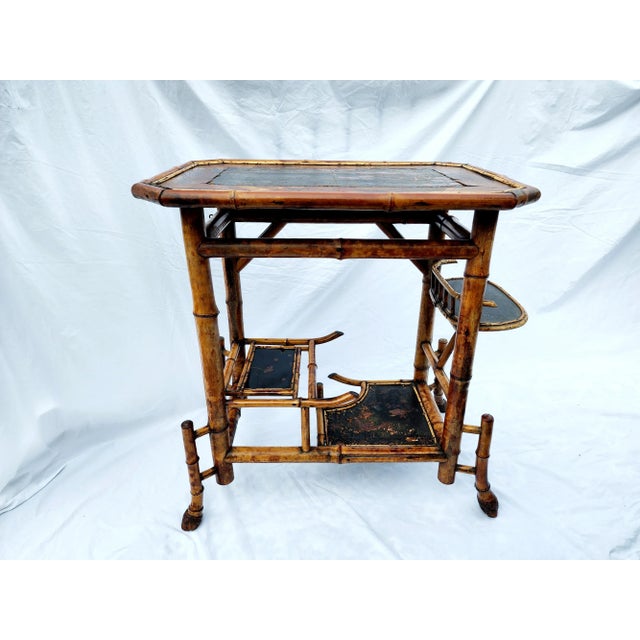 Brown Lacquer Burnt Bamboo Side Table Aesthetic Movement For Sale - Image 8 of 12