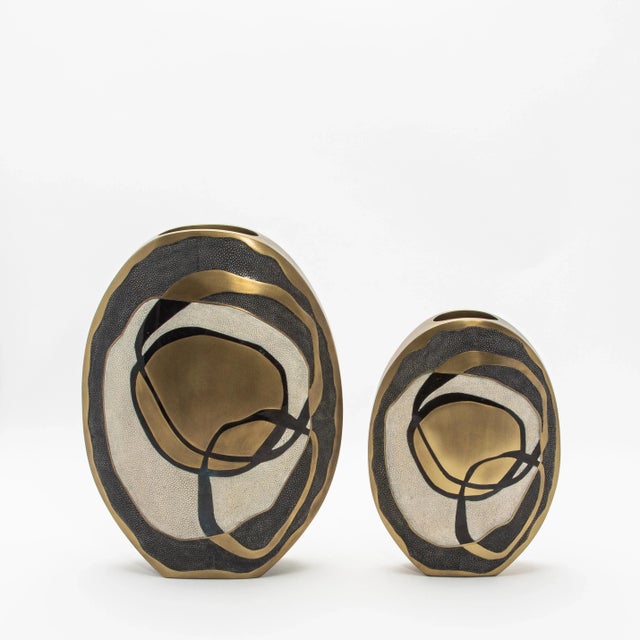 Brass Modern Vase in Shagreen With Shell and Brass Details by R&y Augousti For Sale - Image 8 of 10