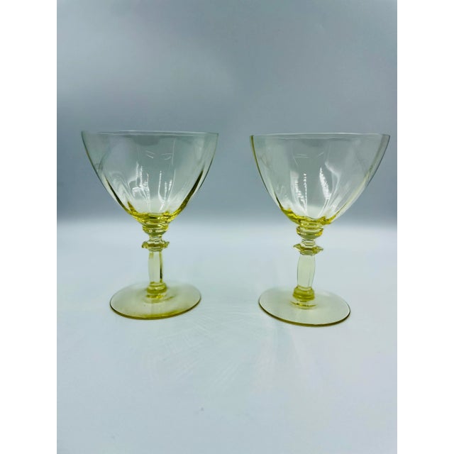 Mid 20th Century Fostoria "Fairfax" Pattern in June Topaz Color Cocktail/Wine Glasses- a Pair For Sale - Image 11 of 11