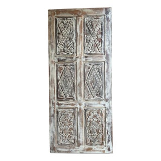 Distressed Hand-Carved Wooden Barn Door With Metal Studs – Vintage Sliding Door Panel 84x36 For Sale