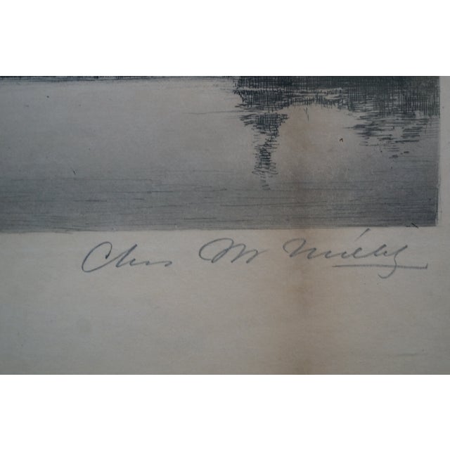 Late 19th Century Antique Charles Mielatz Signed Waterfront House W Dock Landscape Etching 23" For Sale - Image 5 of 13