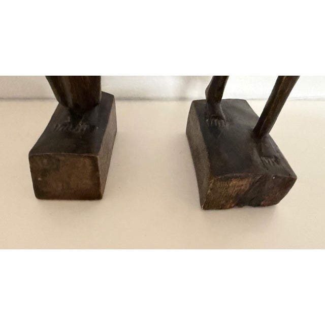 Vintage African Art Folk Wood Sculptures Set of 2 For Sale - Image 9 of 9