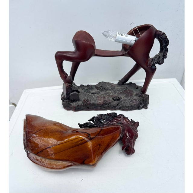 Brown Vintage Stallion Horse Figurine Light For Sale - Image 8 of 8