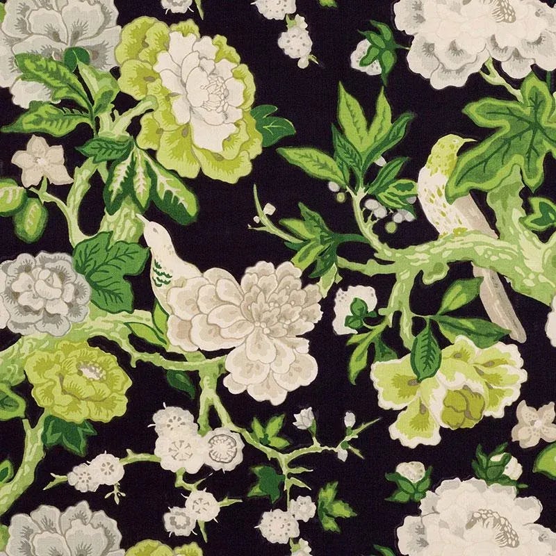 Schumacher X Mary Mcdonald Bermuda Blossoms Fabric in Jet | Chairish