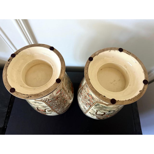 Ceramic Large Pair Japanese Satsuma Ceramic Vases Kozan Meiji Period For Sale - Image 7 of 18