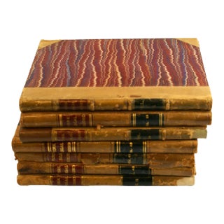 Antique Leather Marbled Book Paper Legal Record Books York County Pa - Set of 7 For Sale