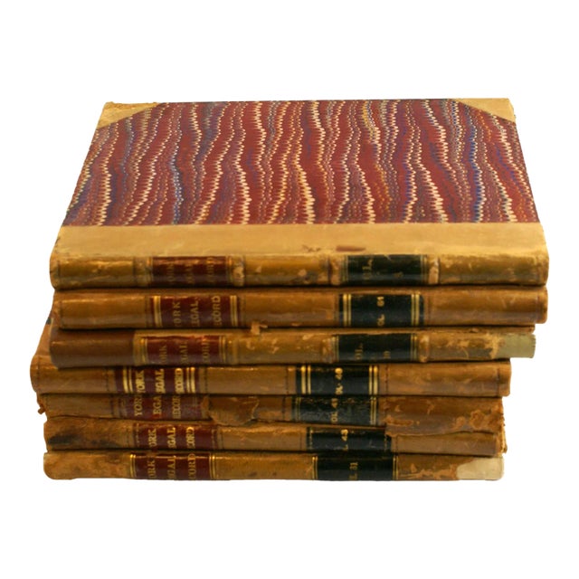 Antique Leather Marbled Book Paper Legal Record Books York County Pa - Set of 7 For Sale
