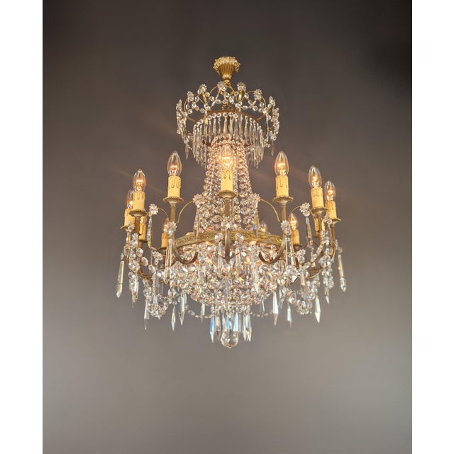1950s 1950s Empire Brass Chandelier Crystal Lustre Ceiling Light For Sale - Image 5 of 12