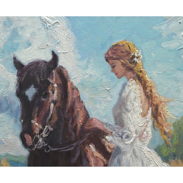Original oil painting by Sean Wu, The Girl in the White Dress and Her Steed
