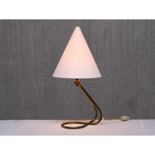Danish Modern Adjustable Table Lamp with Brass Base and Cone Shade, 1950s For Sale - Image 6 of 15
