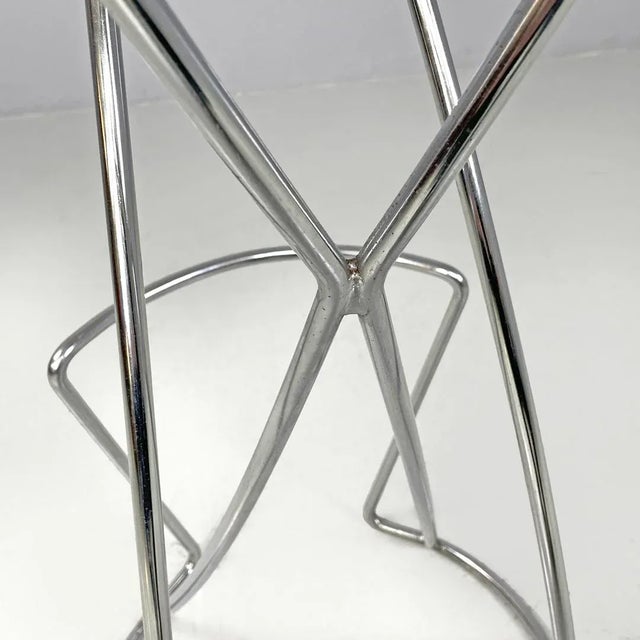 Postmodern Italian Chromed Metal Round Base Stool with Footrest For Sale - Image 15 of 18