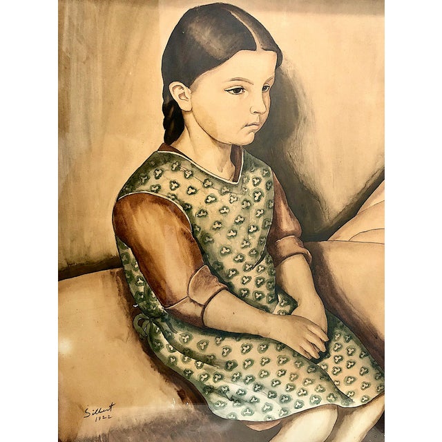 Realism New Realism Watercolor Portrait of a Young Girl by Ben Silbert (1893-1940) For Sale - Image 3 of 7