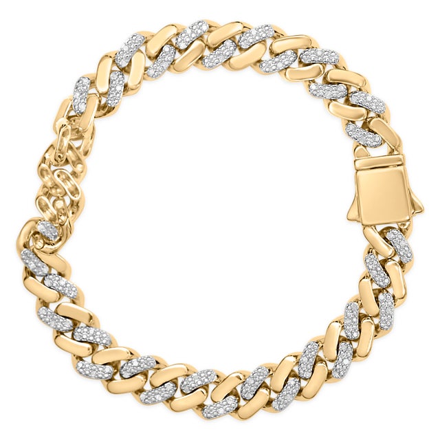 Contemporary 14K Yellow Gold Plated .925 Sterling Silver 1/2 Cttw Diamond Cuban Curb Chain Bracelet (I-J Color, I3 Clarity) - 8.5" Inches For Sale - Image 3 of 5