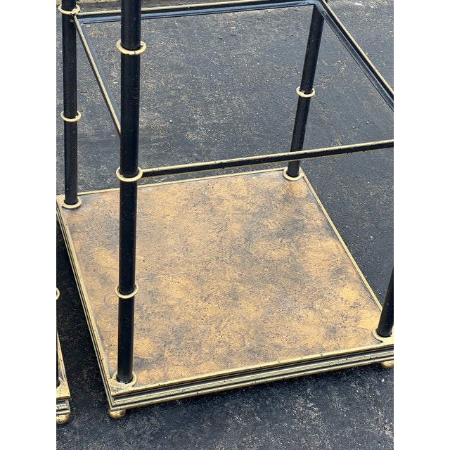 Pair of Hollywood Regency Black & Brass Pagoda Étagères by Art & Commerce Dallas a Pair For Sale In Chicago - Image 6 of 12