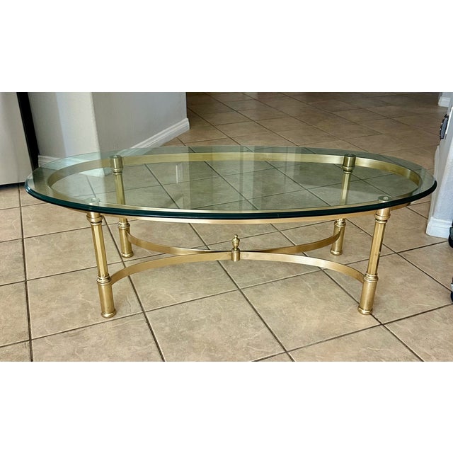 Hollywood Regency Brass Oval Cocktail Coffee Table Made Italy For Sale - Image 4 of 18