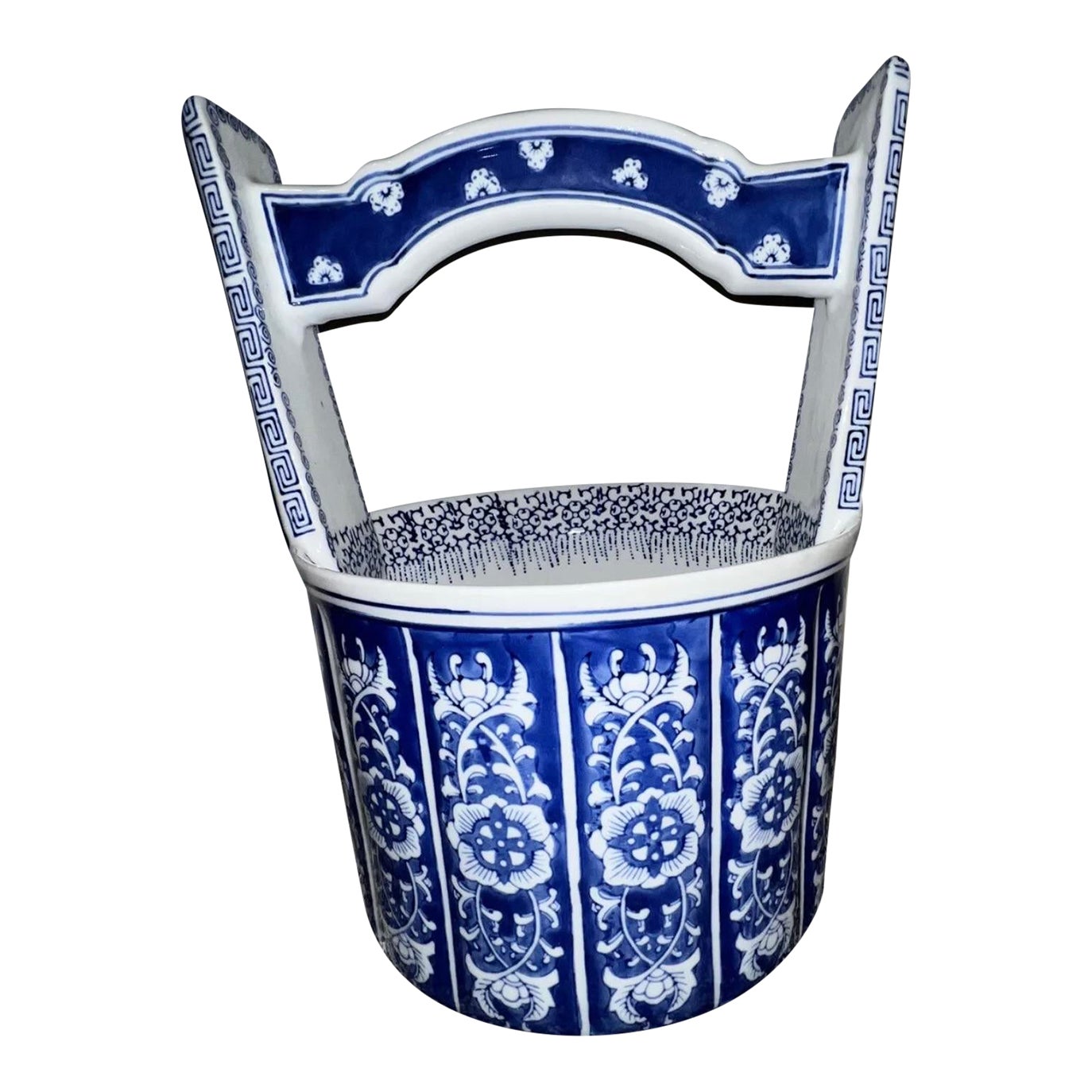 1980s Large Cobalt Blue & White Bombay Co Porcelain Teoke Waterfall ...