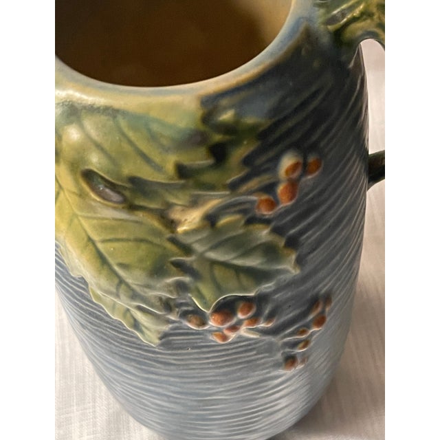 Art Deco Vintage Roseville Pottery Bushberry Blue Asymetrical Art Deco Vase #31-7" For Sale - Image 3 of 12