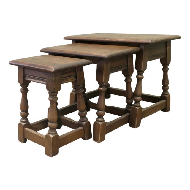 Vintage Oak Nesting Tables, 1930, Set of 3 For Sale