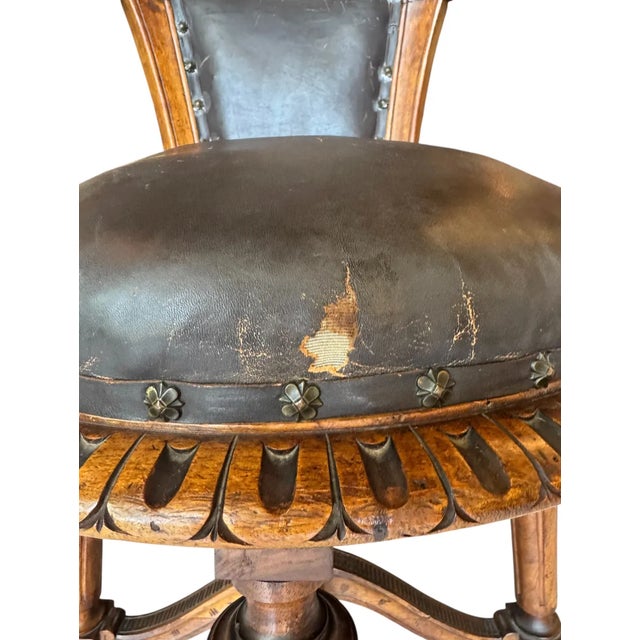 19th Century French Walnut Swivel Chair: Figural Crest & Organic Movement For Sale - Image 4 of 17