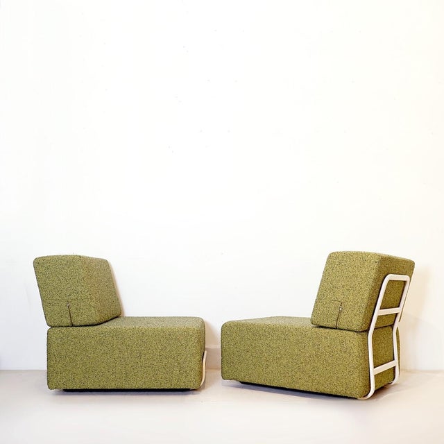 Lounge Chairs with White Metal Frames and Mottled Green Upholstery, 1960s, Set of 2 For Sale - Image 9 of 9