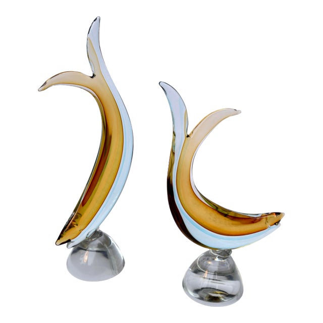 Mid 20th Century Salviati Murano Sommerso Blue Amber Italian Art Glass Fish For Sale