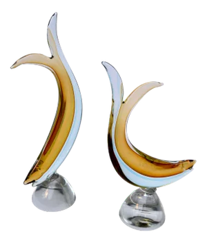 Mid 20th Century Salviati Murano Sommerso Blue Amber Italian Art Glass Fish