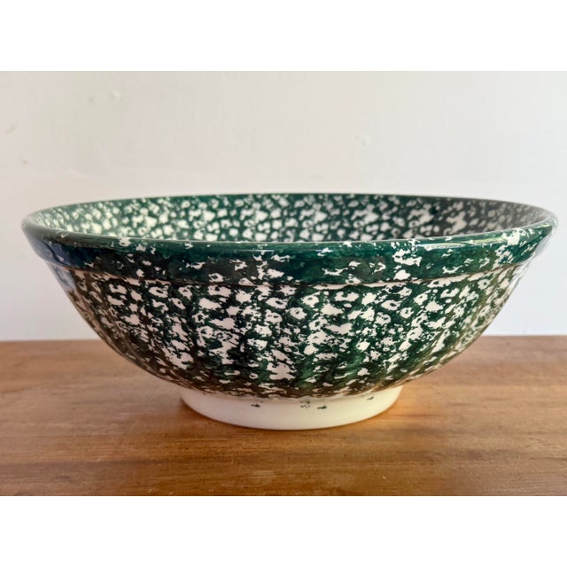 Vintage Italian Green Spongeware Bowl Pair For Sale - Image 6 of 9