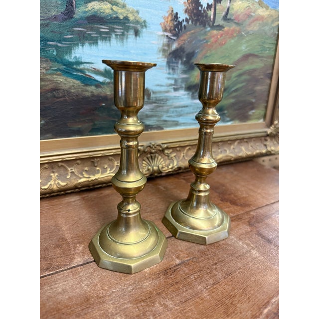 1970s Mid-Century Modern Style Brass-Toned Candleholders - a Pair For Sale In Seattle - Image 6 of 6