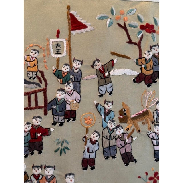 Mid-20th Century Chinese Hand-Embroidered Silk Panel – "Hundred Children" Motif For Sale In Kansas City - Image 6 of 7