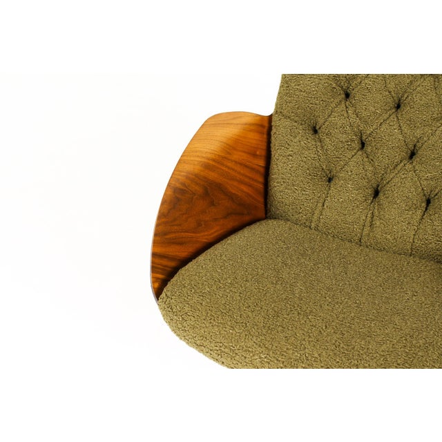 Vintage Mid Century Plycraft Walnut George Mulhauser Lounge Chair— Mrs. Chair — Olive Bouclé For Sale - Image 12 of 13