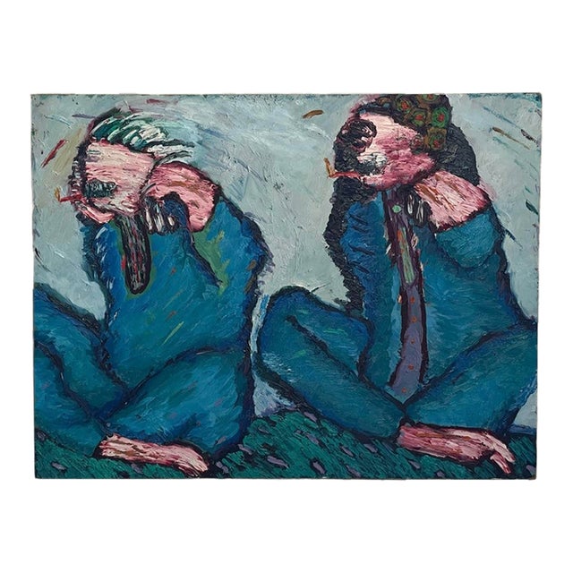 Vintage Abstract Original Oil Painting on Board For Sale