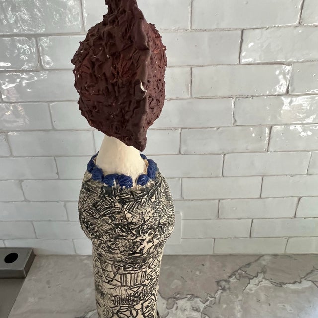 White 1990s Unique Handmade Sculpture of a Woman With Mohawk For Sale - Image 8 of 12