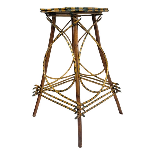 Antique Adirondack Folk Art Twig Cabin Table With Hand Painted Dark Green Decoration Ralph Lauren Style For Sale