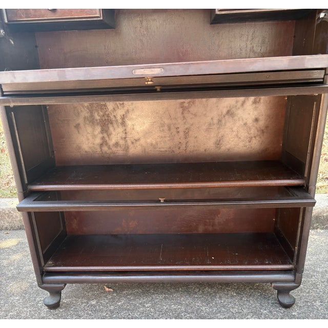 Brown Antique Lawyers Barrister Bookcase With Secretary Desk For Sale - Image 8 of 12