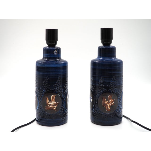 Stoneware Table Lamps with Josef Franks Shades by Olle Alberius & Upsala Ekeby for Svenskt Tenn., 1970s, Set of 2 For Sale - Image 11 of 14