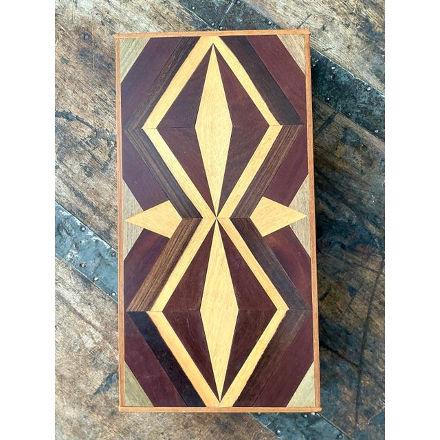 Vintage Marquetry Wood Diamond Box For Sale - Image 10 of 12