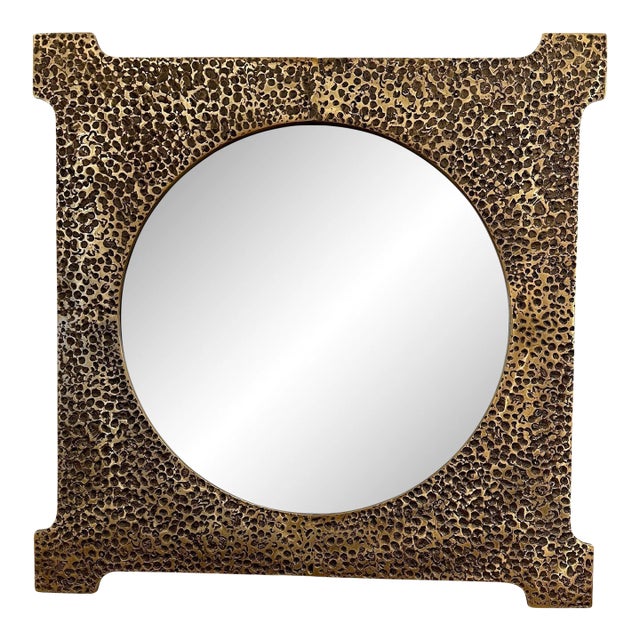 Exquisite Brutal Hammered Bronze Wall Mirror For Sale