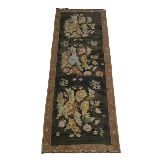 Early 20th Antique Floral Style Flat Weave Kilim Rug For Sale