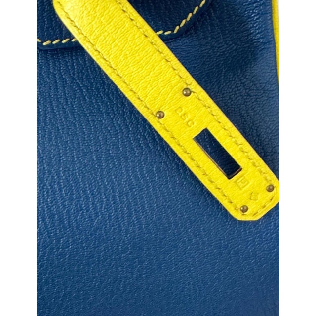 Hermes 30cm Birkin Hss Electric Blue Yellow Soufre and Etoupe Bicolor Mysore Leather For Sale - Image 9 of 9