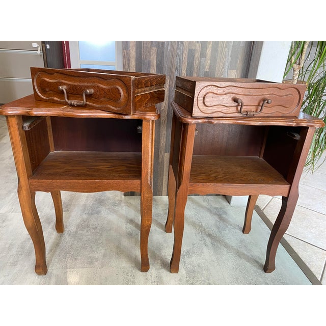 1950s Vintage Oak Bedside Tables with Drawer and Niche, 1950s, Set of 2 For Sale - Image 5 of 13
