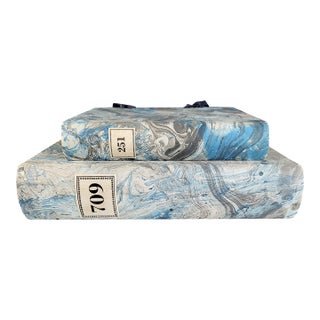 Late 20th Century Hand Painted Marble Decorative Book Boxes - A Pair For Sale