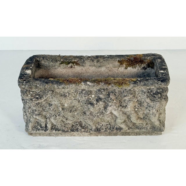 English Garden Stone Trough or Planter With Cherub Relief -Two Available For Sale In Austin - Image 6 of 12
