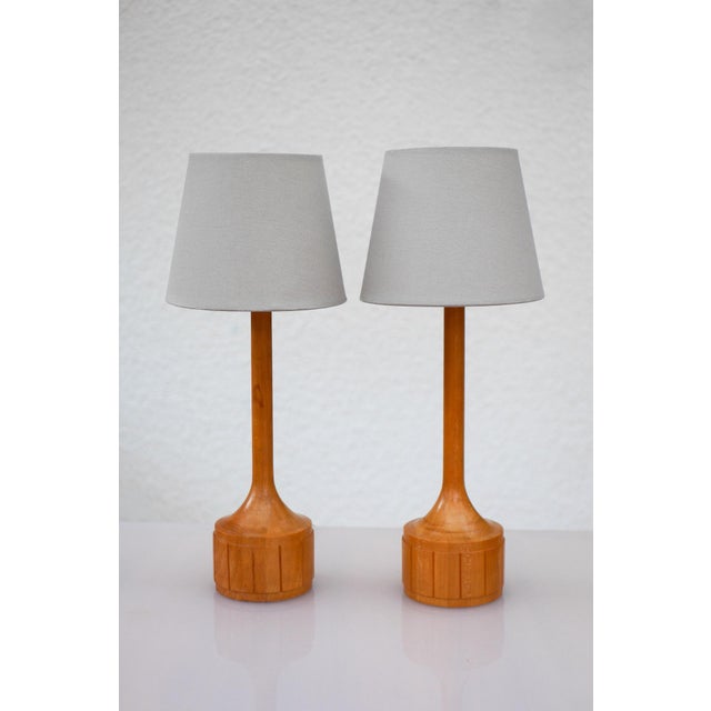Mid-Century Modern Vintage Scandinavian Oak Table Lamps from Elpe, Set of 2 For Sale - Image 3 of 15