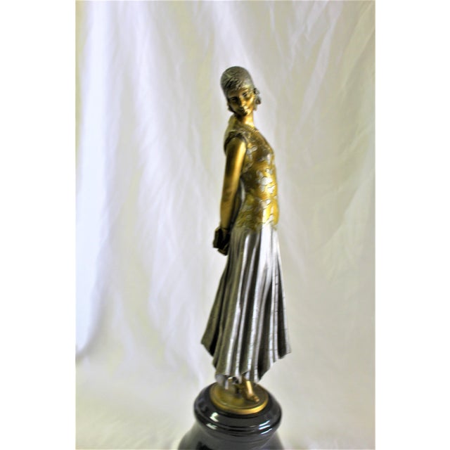 1990s Art Deco Sculpture Lady the Book Lady Bronze and Marble For Sale - Image 15 of 18