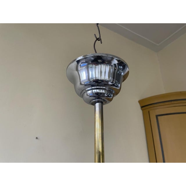 Silver Ceiling Lamp with Tulip-Shaped Frosted Glass Bowls, 1930s For Sale - Image 8 of 15