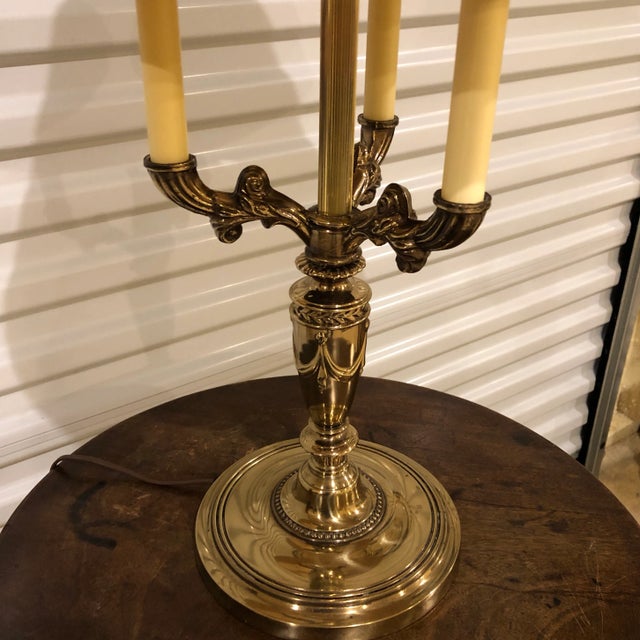 Fine High Quality brass Bouillotte 3 arm candlestick candelabra lamp. Beautiful classical swag festoon and gadrooned...