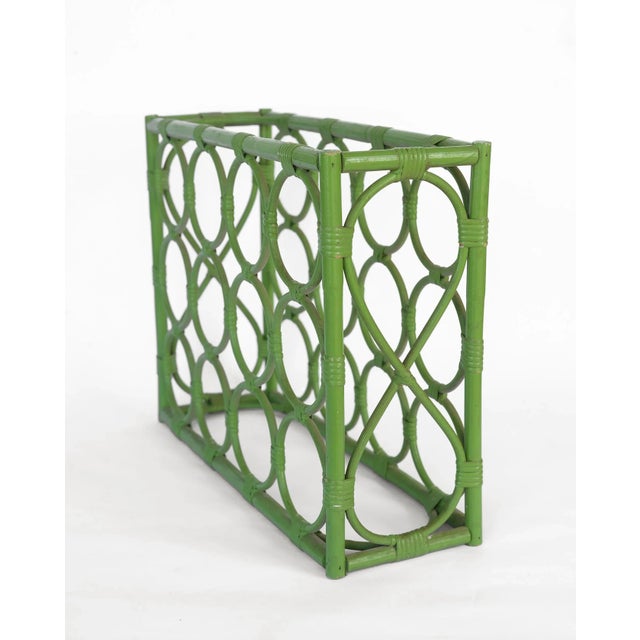 Vintage 1970s Boho Green Rattan 12-Bottle Wine Rack For Sale In San Francisco - Image 6 of 13
